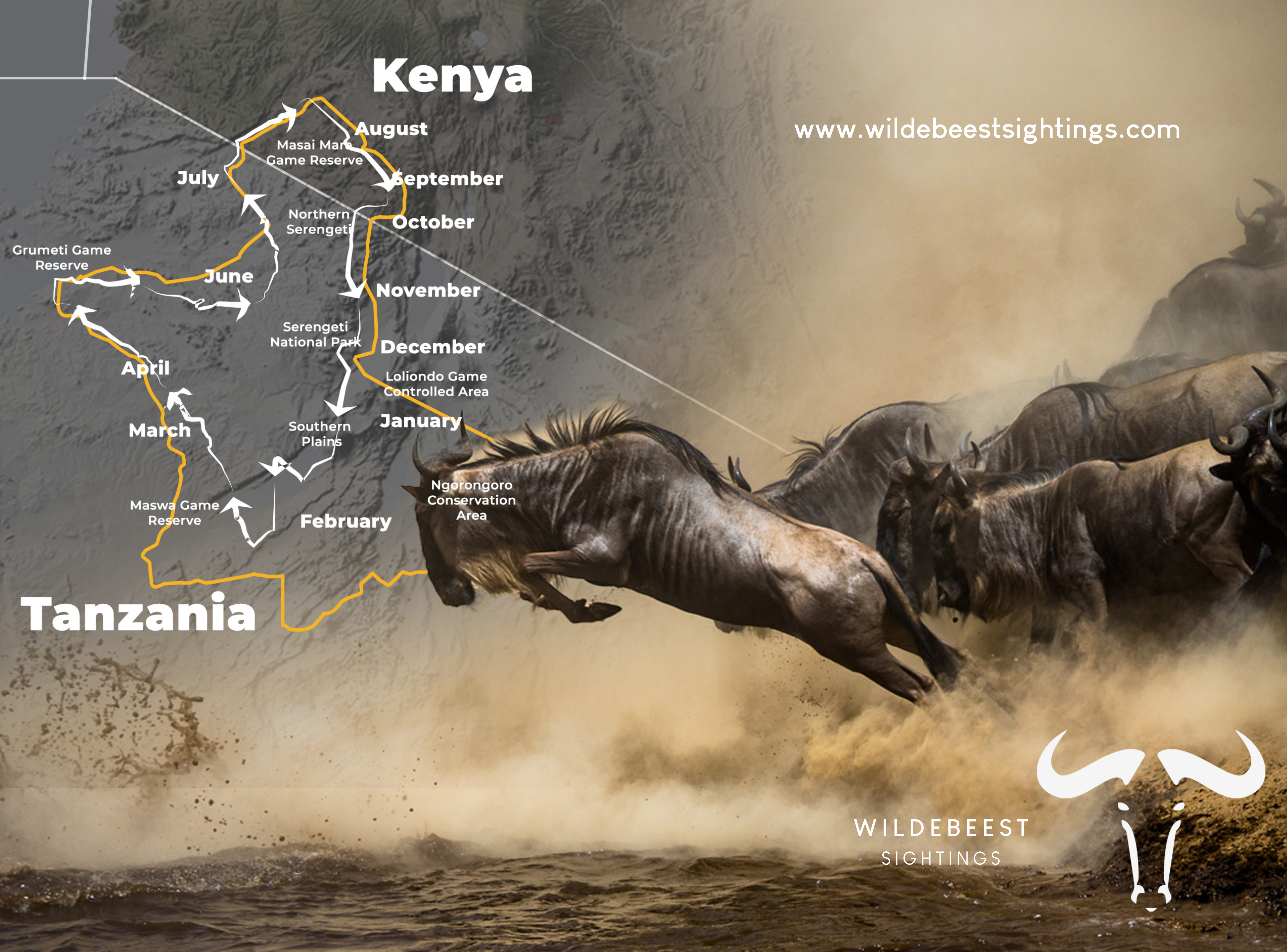 Wildebeest Migration Map in Kenya and Tanzania - Wildebeest Sightings